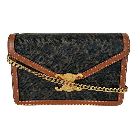 Celine Bag Women's Brand Shoulder Bag Triomphe Dark Brown Mini Bag Compact - Picture 1 of 15